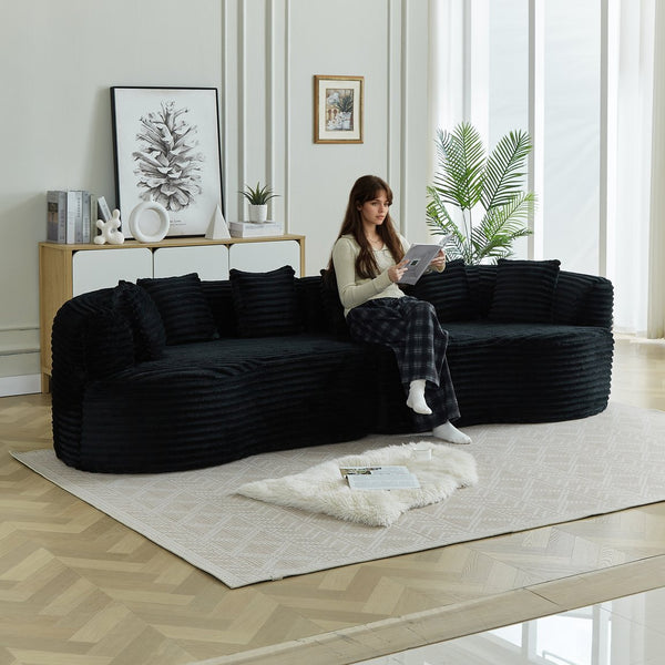 English Elm Curved Chenille Sectional Sofa Deep Seat Cloud Cushions Four Seater Modern Living Room Black W3505P456572