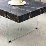 English Elm 43.3"X23.6" Black Marble-Patterned Mdf Coffee Table With Tempered Glass Legs.Suitable For Living Room.It Can Be Used Not Only As A Coffee Table But Also As A Side Table Or Display Stand.