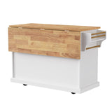 English Elm K&K 54Inch Large Kitchen Island With Rubber Wood Drop Leaf, Embossed Texture Rolling Kitchen Cart On 4 Wheels With 4 Doors and 3 Drawers, Kitchen Island With Storage For Kitchen, Dining Room,White