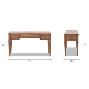 English Elm Dauphin Rubberwood Executive Desk with Soft Close Drawers and Satin Gold Hardware B2719P468876