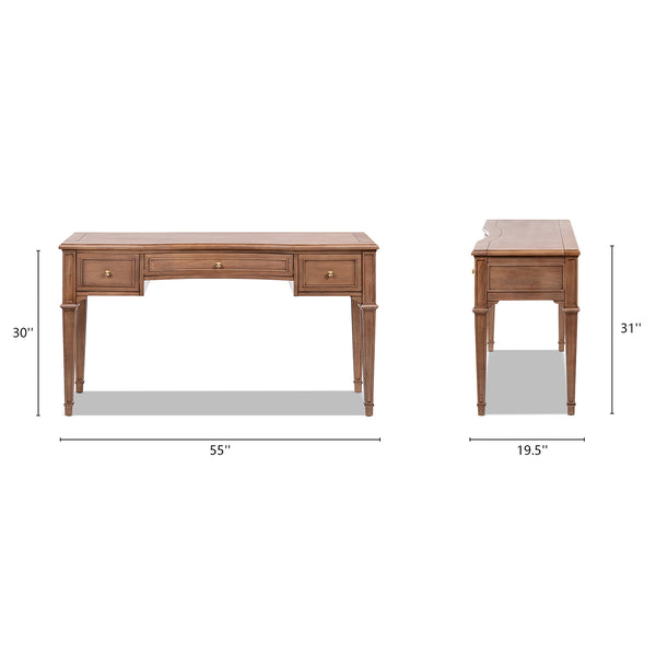 English Elm Dauphin Rubberwood Executive Desk with Soft Close Drawers and Satin Gold Hardware B2719P468876