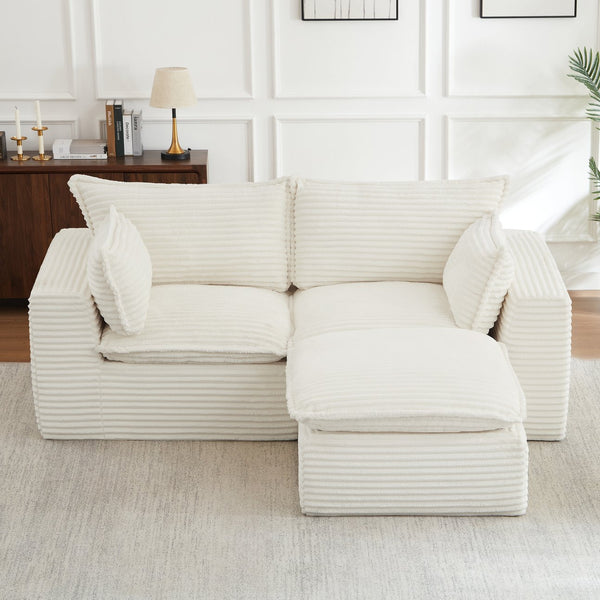 English Elm Loveseat Cloud Couch Corduroy Upholstered Modular Sofa for Relaxed Living Room Lounging White W2339S00143