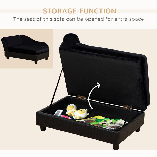 English Elm Pet Sofa with Lift Top Storage Tufted Flannel Cushion Eucalyptus Wood Frame T3971P406645