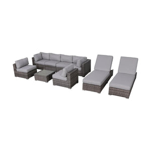 English Elm Fully Assembled 9-Piece Rattan Wicker Patio Seating Set With Cushions For 8 – Ultimate Comfort! B120S00274