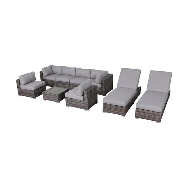English Elm Fully Assembled 9-Piece Rattan Wicker Patio Seating Set With Cushions For 8 – Ultimate Comfort! B120S00274