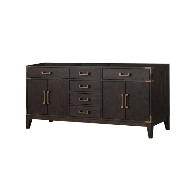 English Elm Brown Oak Double Bath Vanity - Elegant 72" W Design With Ample Storage & Soft-Close Features B2731P259878