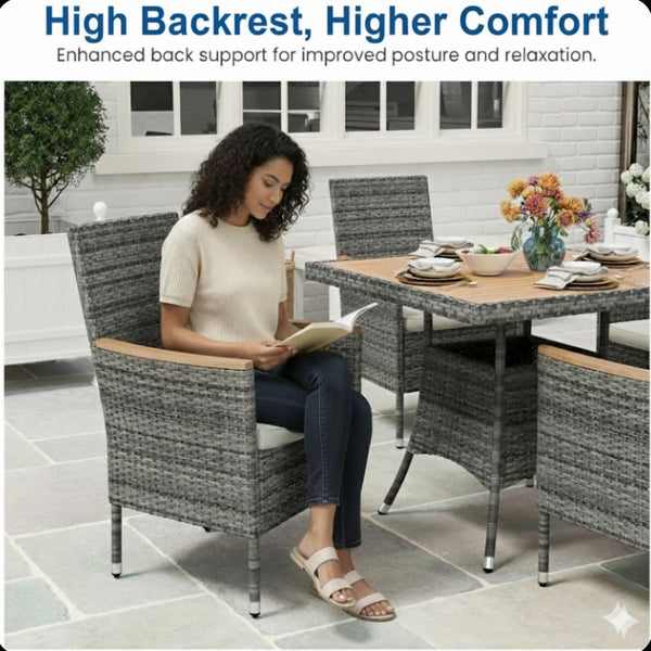 English Elm 4-piece Outdoor Pe Rattan Dining Armchair Set with Cushions for Patio Deck Gray B082P455161