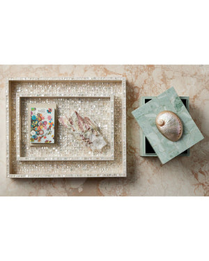 Currey & Company Gerri Dot Mother Of Pearl Tray Set Of 2 - Elegant Decorative Trays For Serving & Displaying Items White Mother Of Pearl ,Wood 1200-1020-currey-company