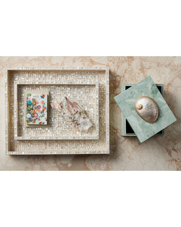 Currey & Company Gerri Dot Mother Of Pearl Tray Set Of 2 - Elegant Decorative Trays For Serving & Displaying Items White Mother Of Pearl ,Wood 1200-1020-currey-company