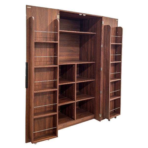 English Elm Kitchen Farmhouse Pantry Cabinet Tall Freestanding Three Door Pull Out Organizer W331S00211