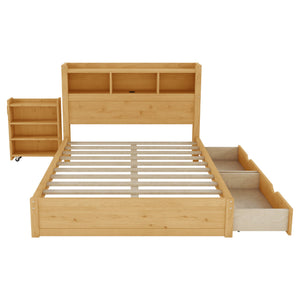 English Elm Twin Wood Storage Bed with Led Headboard Drawers and Pull Out Cabinet for Kids Natural W2593S00051