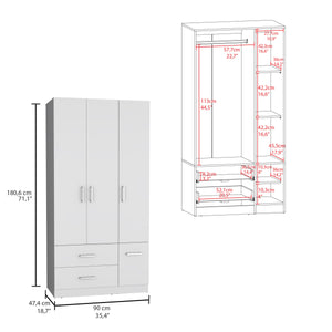 English Elm Sebree Tall Armoire Closet with Hanging Rod, Six Shelves and Two Drawers for Organized Storage White 41.3 L x 22.8 W x 5.9 H B200S00378