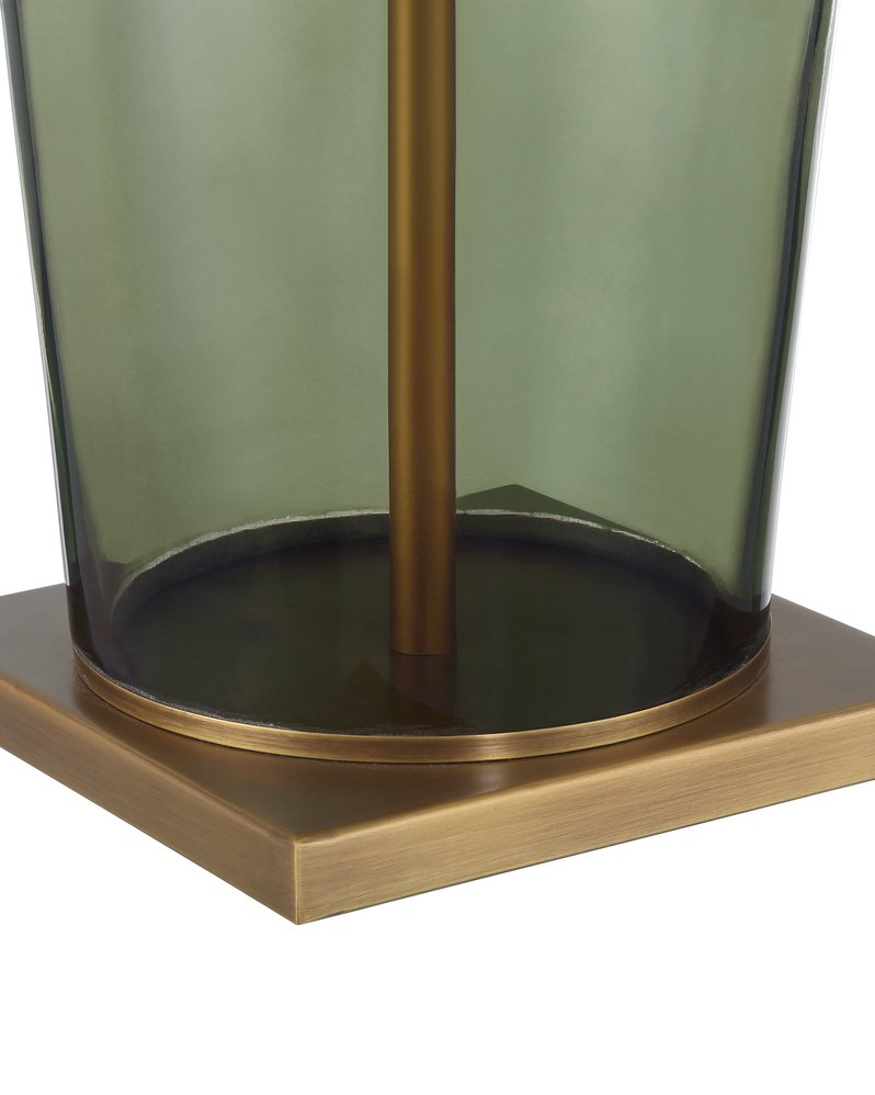 Currey & Company Olive Green Table Lamp - Elegant Glass Design, Antique Brass Base, 33.5" Tall - Warm Home Accent Green Glass ,Metal 6000-1010-currey-company