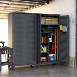 English Elm 73'' Premium Steel Tool Storage Cabinet Slate - Wall-Mountable 73" Vertical Organizer with Pegboard, Shelves, Rods W3387P351629