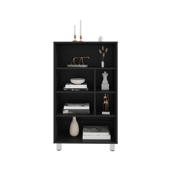 English Elm Bellagio 40" Tall Narrow Four-Tier Shelf Bookcase in Black — 6 Cubbies, 4 Shelves, Space-Saving Durable Design B200P253715