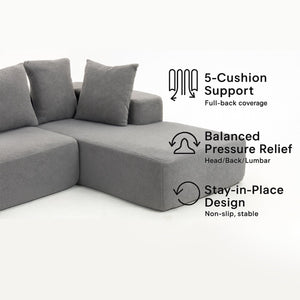 English Elm Full Foam Modular L-shaped Sectional Sofa Flannelette Upholstered with Five Throw Pillows Grey-Blue W3326S00024