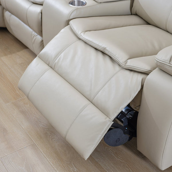 English Elm L Leather Power Reclining Sectional Sofa with USB Ports, Storage Console, Breathable Seating for 5 Cream W791S00016