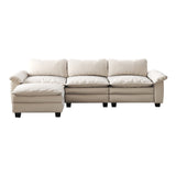 English Elm Living Room Furniture Luxury Sectional Sofa Couch With Ottoman Soft Velvet Upholstered Sofa Beige