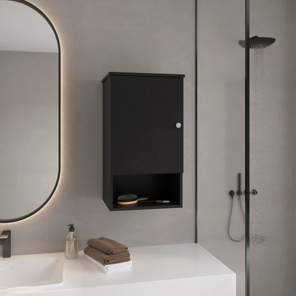 English Elm Medicine Compact Wall Cabinet with Mirror Door, Engineered Wood Storage, Durable, Space-Saving Design Black 29.92 L x 18.9 W x 4.33 H B097P250858