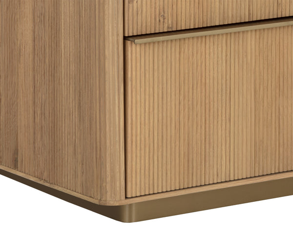 Sunpan Kalla Dresser - Elegant Oak Design with Gold Steel Base, Soft Closing Drawers, and Unique Texture Rustic Oak