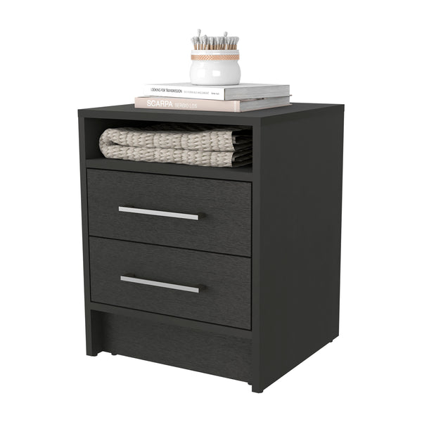 English Elm Philadelphia Nightstand with Two Drawers & Concealed Shelf, Black Metal Pulls, Sleek Ergonomic Storage B128P148956