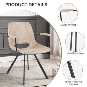 English Elm Beige Leather Dining Chairs Set of 2 — Mid-Century Cushioned Seats, Metal Legs, Sturdy 300lb Capacity T3950P399130