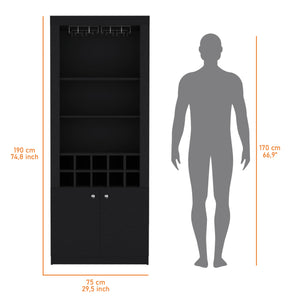 English Elm Clover Bar Cabinet with Wine Rack and Three Shelves, Tall Storage Cupboard with Doors for Entertaining Black 53.94 L x 33.86 W x 5.12 H B128P189932