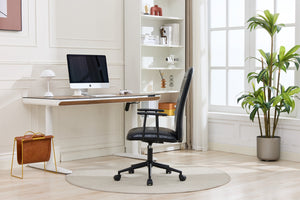 English Elm Antique PU Leather Office Chair with High Back, Soft Foam Seat, Adjustable Gaslift, 360° Swivel, Durable Frame Antique Black W3149P374034