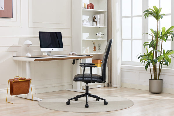 English Elm Antique PU Leather Office Chair with High Back, Soft Foam Seat, Adjustable Gaslift, 360° Swivel, Durable Frame Antique Black W3149P374034