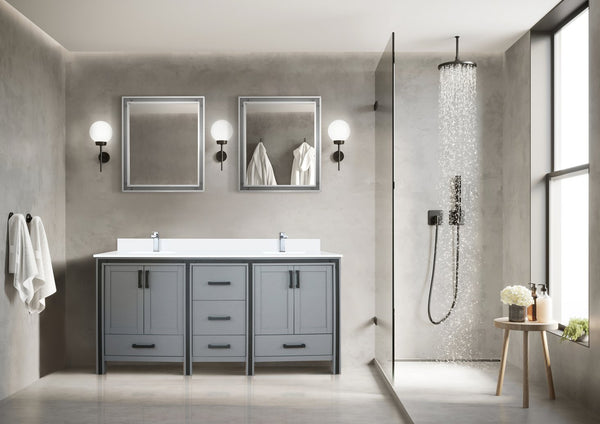 English Elm Dark Grey Double Bath Vanity 72" W X 22" D – Elegant White Quartz Top, Ample Storage & Soft-Close Features B2731P260635