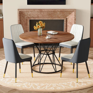 English Elm Table and Chair Set Round Walnut Mdf Top Hourglass Base with Four Pu Leather Seats W1151S04843