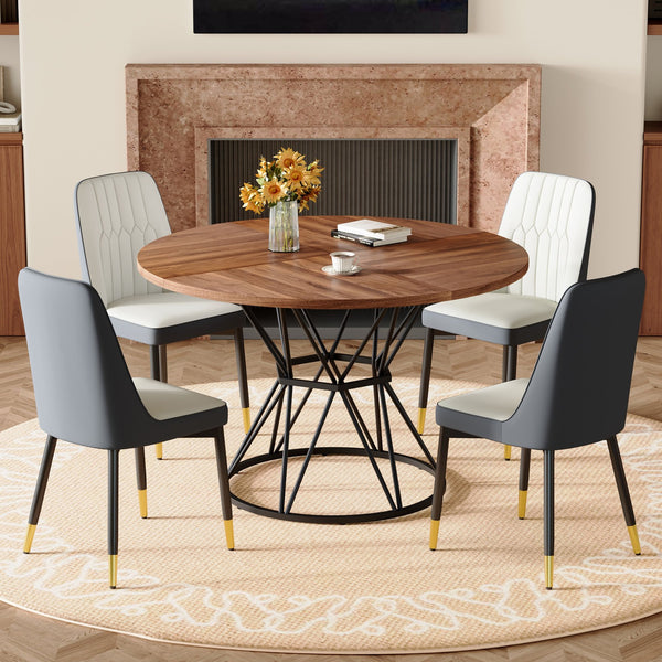 English Elm Table and Chair Set Round Walnut Mdf Top Hourglass Base with Four Pu Leather Seats W1151S04843