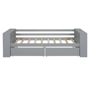 English Elm Twin Pine Wood Daybed with Shelves & Drawers, Gray — Space-Saving Twin Sofa Bed with Storage, Sturdy WF324220AAE