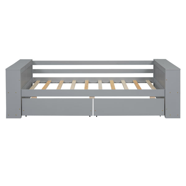 English Elm Twin Pine Wood Daybed with Shelves & Drawers, Gray — Space-Saving Twin Sofa Bed with Storage, Sturdy WF324220AAE