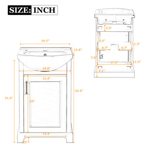 English Elm 20-inch French Style Freestanding Vanity Carved Wood Cabinet Soft Close Ceramic Basin White N710P330977K