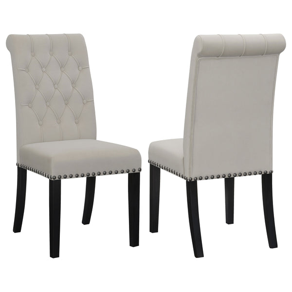 English Elm 2pc Plush Button-Tufted High Back Dining Chairs with Rolled Top, Nailhead Trim and Tapered Legs Espresso,Sand 42.5 L x 13 W x 19.25 H B011P311393