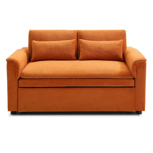 English Elm 55" Velvet Two Seater Pull Out Sofa Bed with USB Ports, Side Pockets, Adjustable Backrest, Compact Lounger Orange W2677P288325
