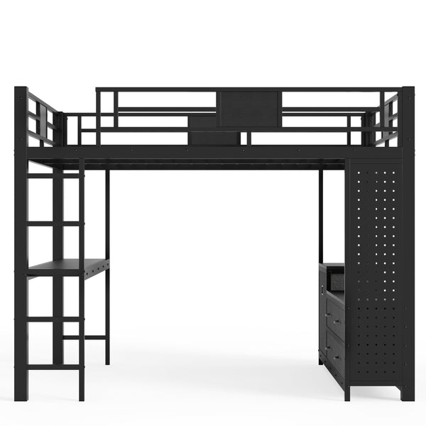 English Elm Queen Bunk Bed with Trundle Solid Pine Kids Car Themed Frame Built-in Bookshelf W1580S00440
