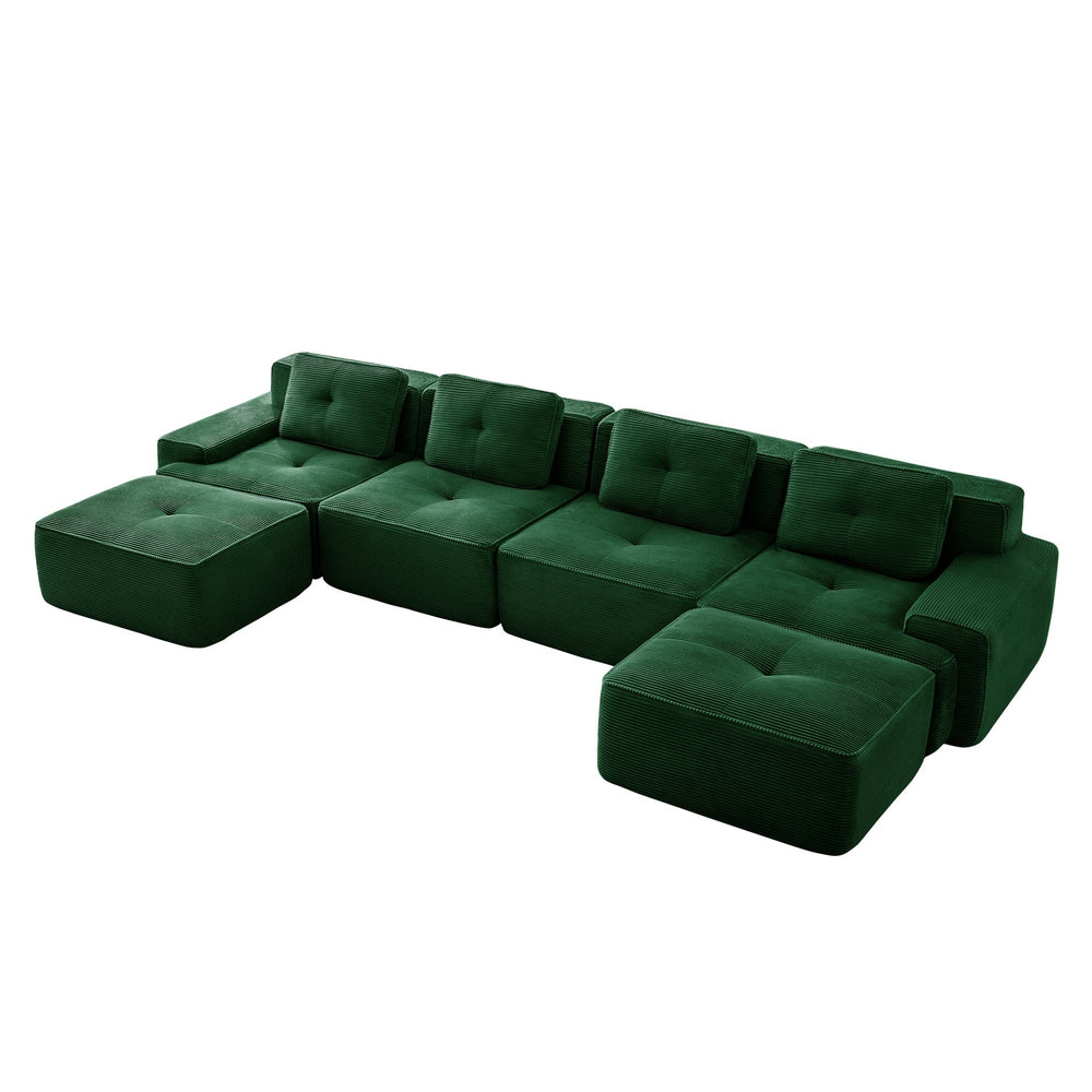 English Elm 153" Modern U-Shaped Modular Sectional Sofa - Luxurious Corduroy Couch With Deep Seats & Ottomans W714S01491