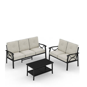 English Elm 3-piece Outdoor Steel Patio Conversation Set with Thick Cushions and Coffee Table Grey+Black B082S00134