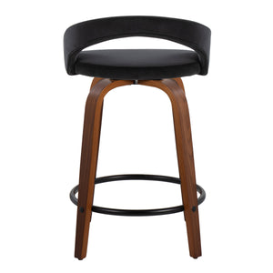 English Elm Fixed-height Velvet Swivel Counterstools with Walnut Bentwood Legs for Kitchen Islands B202S01759