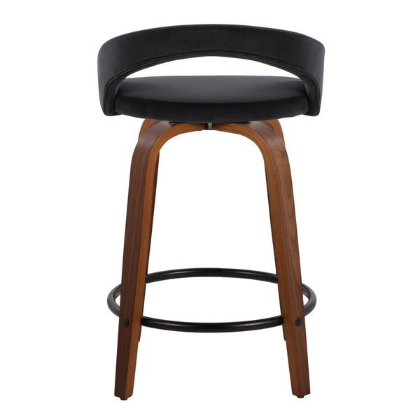 English Elm Fixed-height Velvet Swivel Counterstools with Walnut Bentwood Legs for Kitchen Islands B202S01759