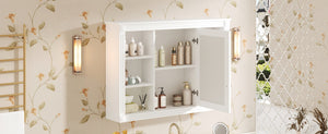 English Elm 42'' Wall Mount Medicine Cabinet White Mdf Mirror Door Six Open Shelves Towel Rod N710P363544K