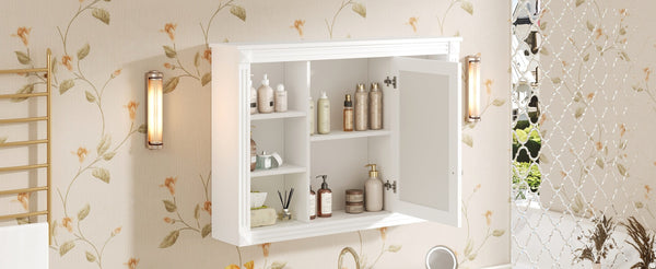 English Elm 42'' Wall Mount Medicine Cabinet White Mdf Mirror Door Six Open Shelves Towel Rod N710P363544K