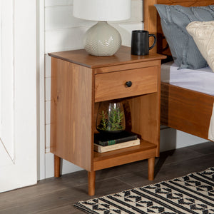 English Elm Walker Edison - Classic Solid Wood Nightstand with Drawer & Cubby in Caramel—Pine, Sustainable, Modern Storage B185P168900