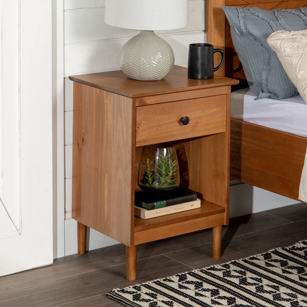 English Elm Walker Edison - Classic Solid Wood Nightstand with Drawer & Cubby in Caramel—Pine, Sustainable, Modern Storage B185P168900