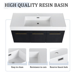 English Elm 48 Inch Wall-Mounted Bathroom Vanity Set With Resin Sink & Ample Storage Rack For Modern Spaces W999S00370