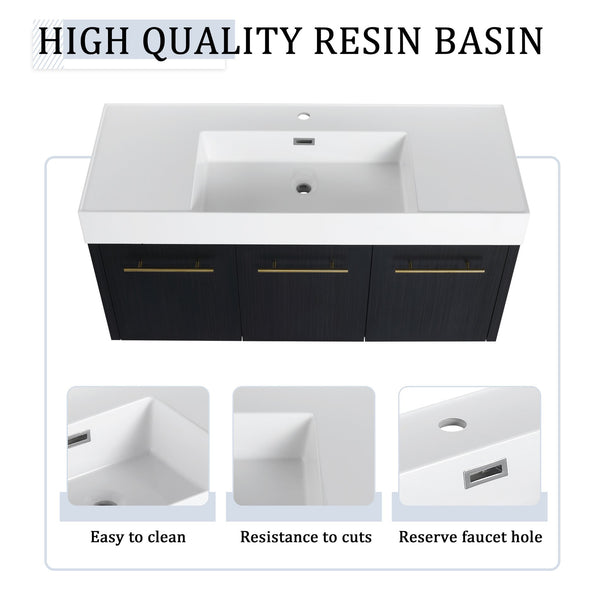 English Elm 48 Inch Wall-Mounted Bathroom Vanity Set With Resin Sink & Ample Storage Rack For Modern Spaces W999S00370
