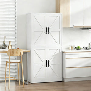 English Elm White Powder-coated Steel Pantry Cabinet with Adjustable Shelves for Kitchen or Bath T2398P413027