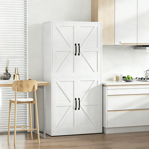 English Elm White Powder-coated Steel Pantry Cabinet with Adjustable Shelves for Kitchen or Bath T2398P413027